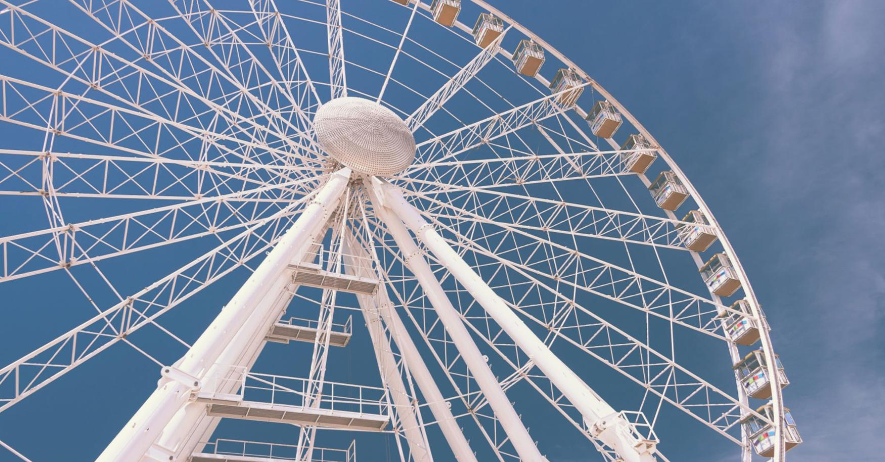 Ruota panoramica bianca contro un cielo blu.